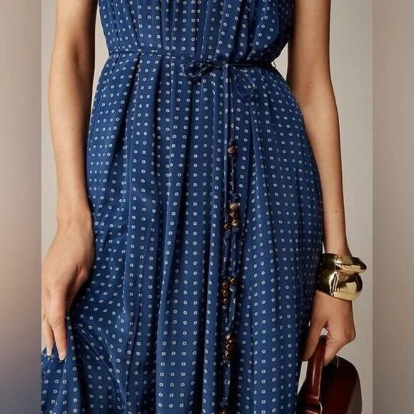 J.CREW Caspia Dress In Dot Crepe De Chine Blue White Print Maxi Size XXL NWOT - Picture 2 of 8